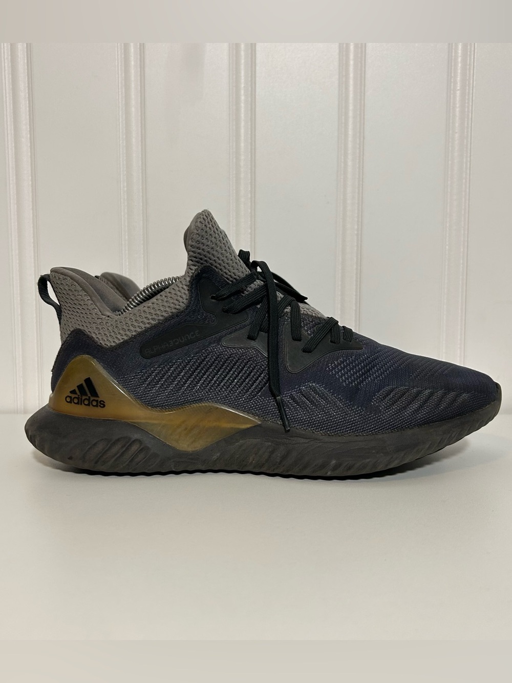 adidas alphabounce beyond Gray carbonand Black Athletic Sneakers with Gold Accen